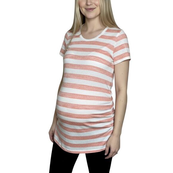 Market & Spruce Maternity T-Shirt Short Sleeve Stretch Crewneck Ruched NWT Small - Picture 1 of 9